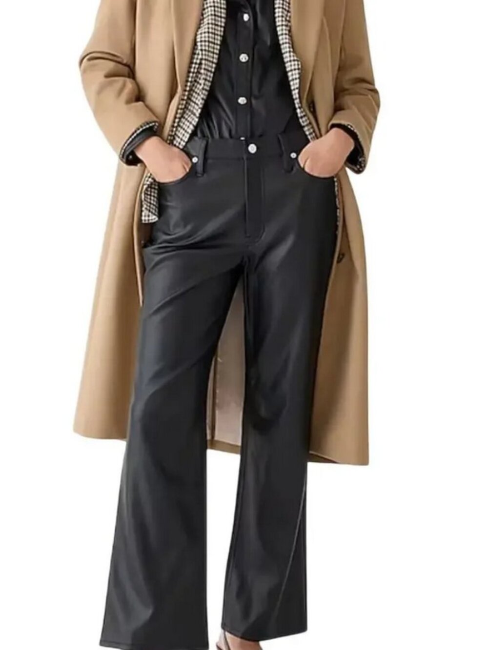 J. Crew Faux Leather Pants Black Wide Leg High Waist Stretch Moto